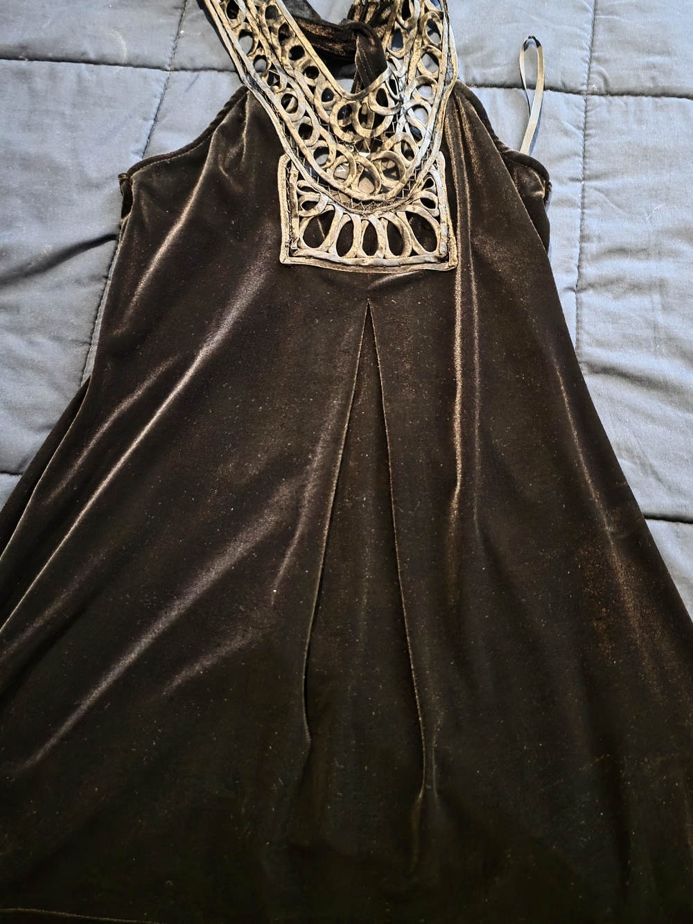 VENUS Black Velvet Top with Lace Trim
